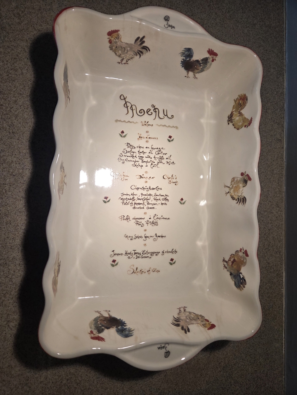 Jacques Pepin Sur La Table Ceramic Casserole Dish Rectangle Red/White Rooster